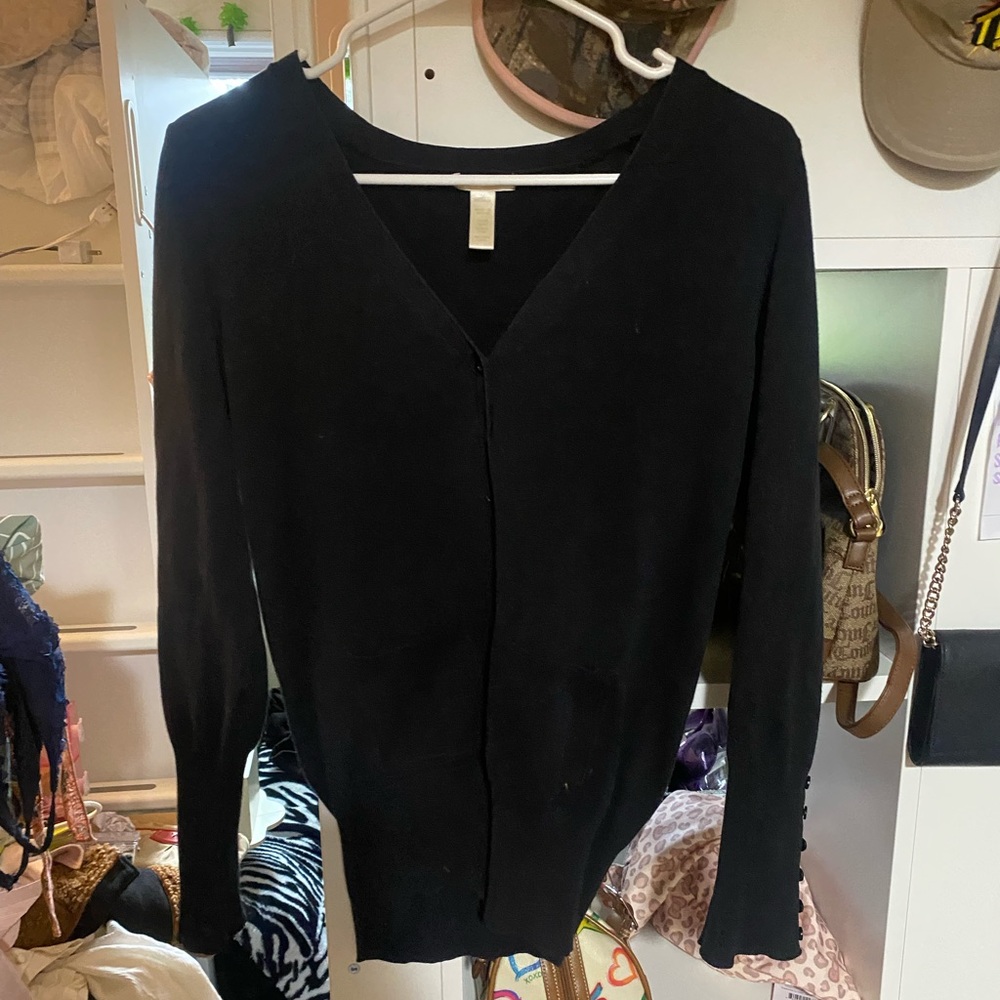 Black Button Up Cardigan With Pockets